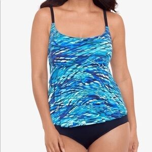 Swim Solutions Blue Printed Tiered Tummy-Control Long Torso One-Piece Swimsuit